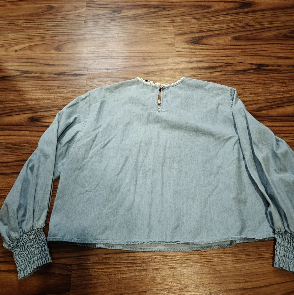 Zara Chambray Puff Sleeve Blouse